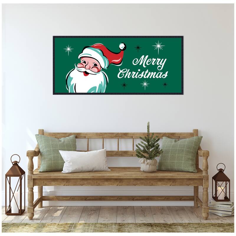 Kate and Laurel Sylvie Beaded Retro Santa Merry Christmas Framed Canvas by Heather Dutton
