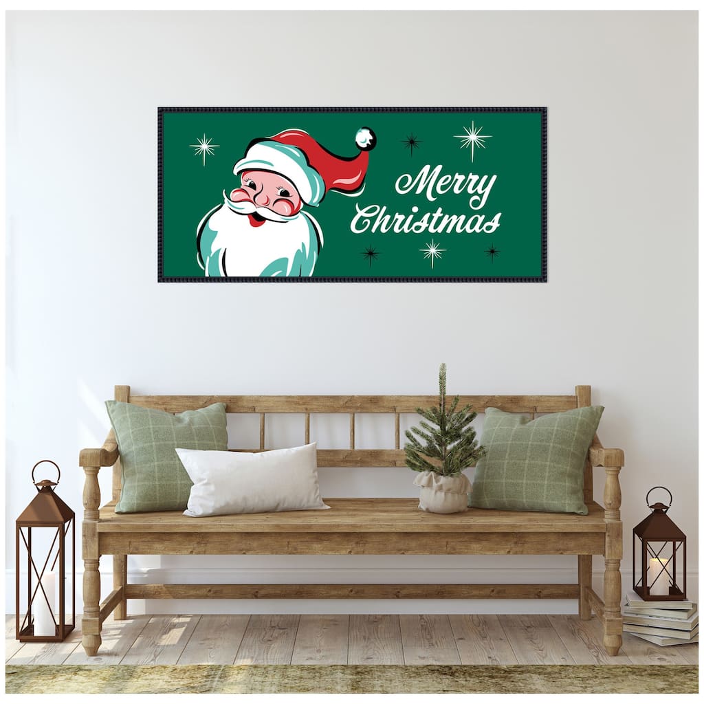 Kate and Laurel Sylvie Beaded Retro Santa Merry Christmas Framed Canvas by Heather Dutton