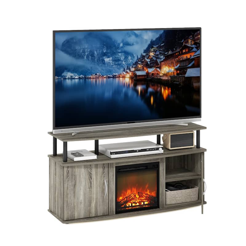 Furinno Jensen Living Room Fireplace Entertainment Center with Doors Storage Cabinet for TV up to 55 Inch