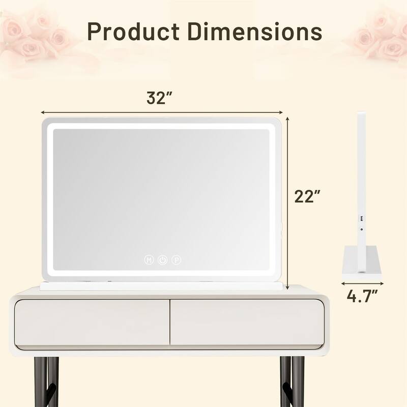 Vanity Mirror with Lights, Led Makeup Mirror, Lighted Makeup Mirror with Dimmable Lights, Smart Touch ,USB Charging Port