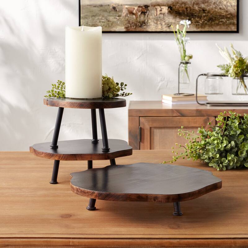 Tree Disc Pedestal Tray (Set of 3) - Overstock - 38290984