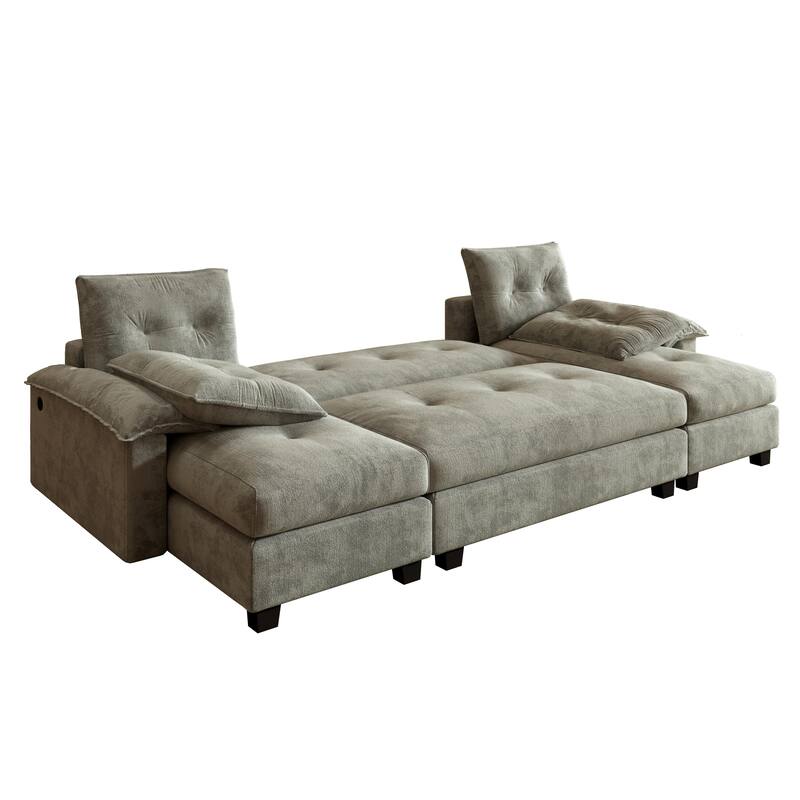 104.7" U-Shaped Sleeper Sofa, Convertible Sectional Couch with Pull-Out Bed, Removable Armrests, USB Ports & Chaise Lounge