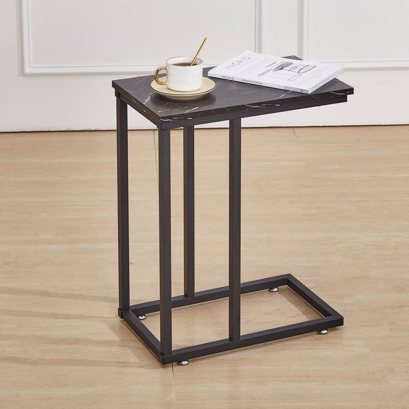 VECELO C-Shaped End Table Small Side Table Sofa Table with Metal Frame C-Shaped Couch Table Nightstand Set of 2