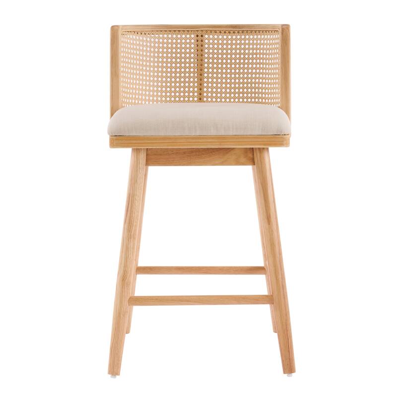 Christopher Knight Home - Talia Scandinavian Upholstered Wooden Counter Stool Set - Bar Chairs with Rattan Backrest