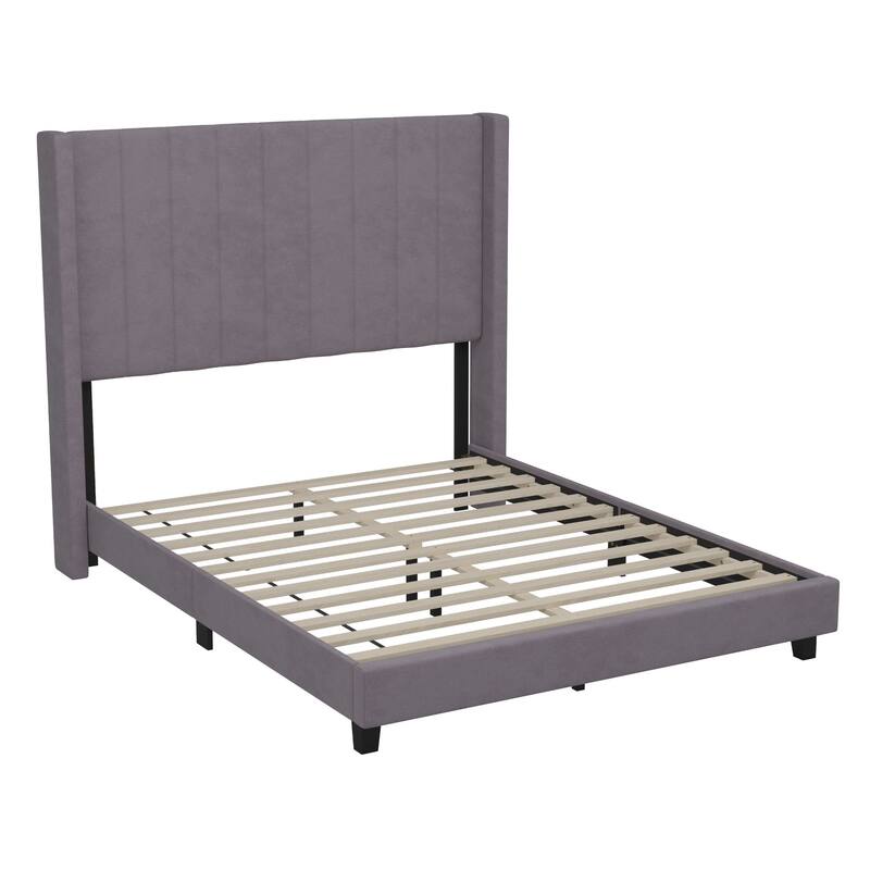Upholstered Platform Bed with Wingback Headboard