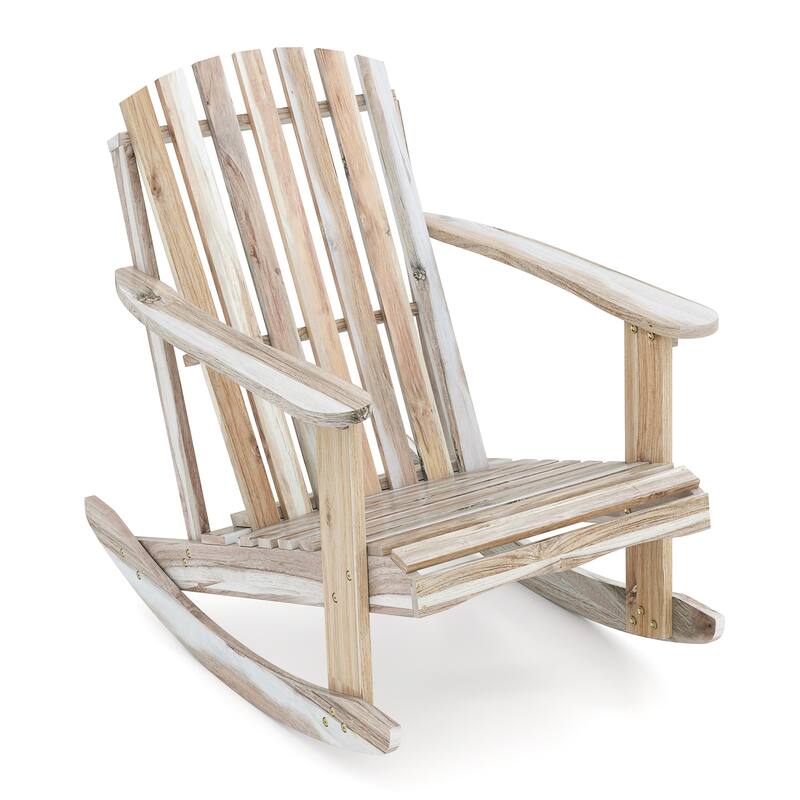 Gymax Adirondack Rocking Chair w/Slatted Seat & High Fanned Back for - Natural