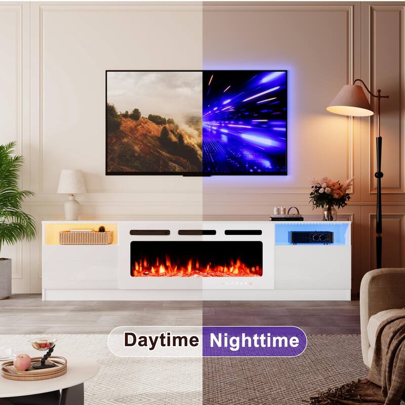 36'' Electric Fireplace TV Stand, Entertainment Center & TV Console for TVs up to 80'', Modern Fireplace Heater for Living Room