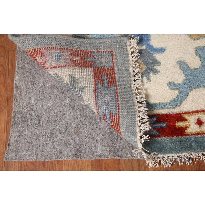 Light Blue Oushak Area Rug Hand-Knotted Floral Wool Carpet - 8'11"x 11'8"