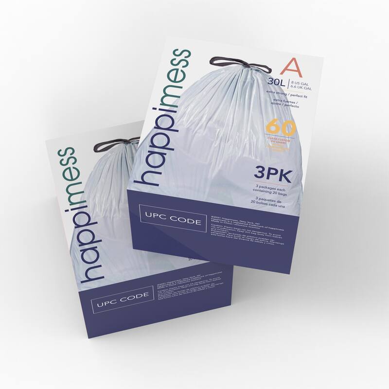 happimess 8-Gallon (30L) Drawstring Trash Can Liner, Clear (60-Count, 3-Packs of 20 Liners)