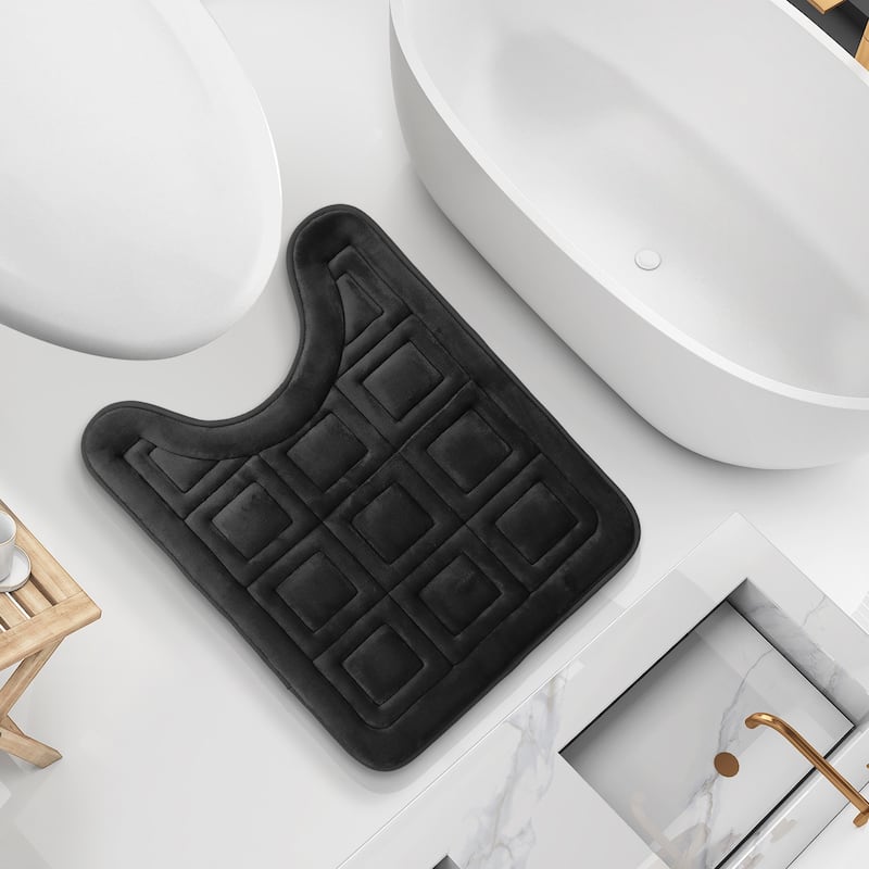 Clara Clark Ultra Soft Non Slip and Absorbent Bath Rug - Waffled Velvet Memory Foam Bath Mat - Contour - Black
