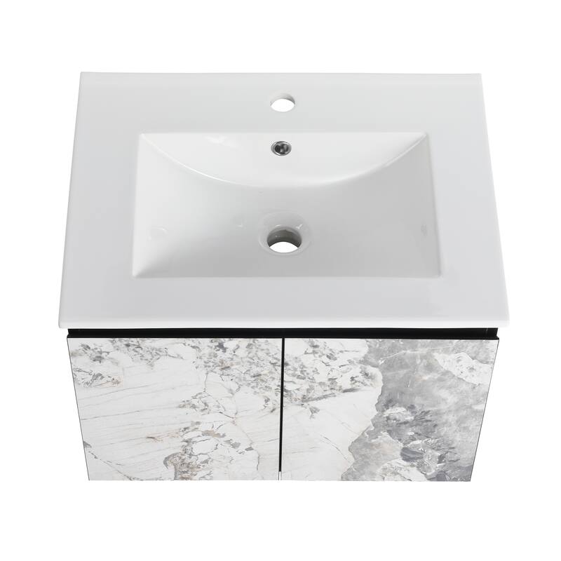 24" Floating Wall-Mounted Bathroom Vanity with Soft-Close Doors, Ceramic Sink, Eco-Friendly Plywood Base