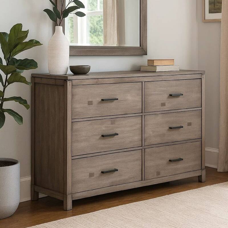 Capacious 6 Drawer Dresser In Mahogany Wood, Brown