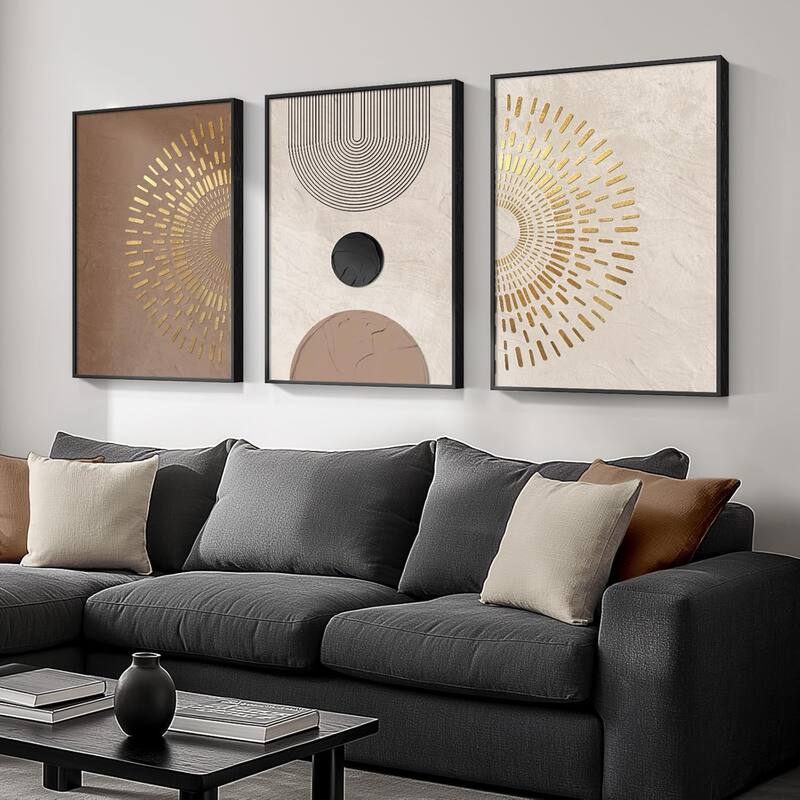 Large Minimalist Brown Beige Gold Geometric Pictures