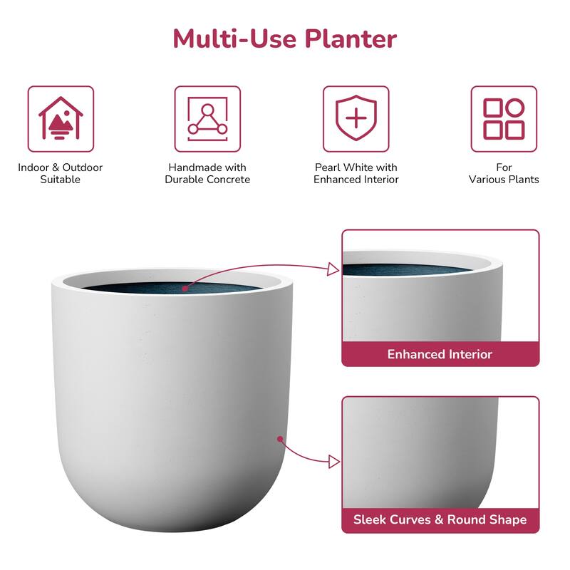 Upgraded Interior Concrete Round Planter with Drainage Holes