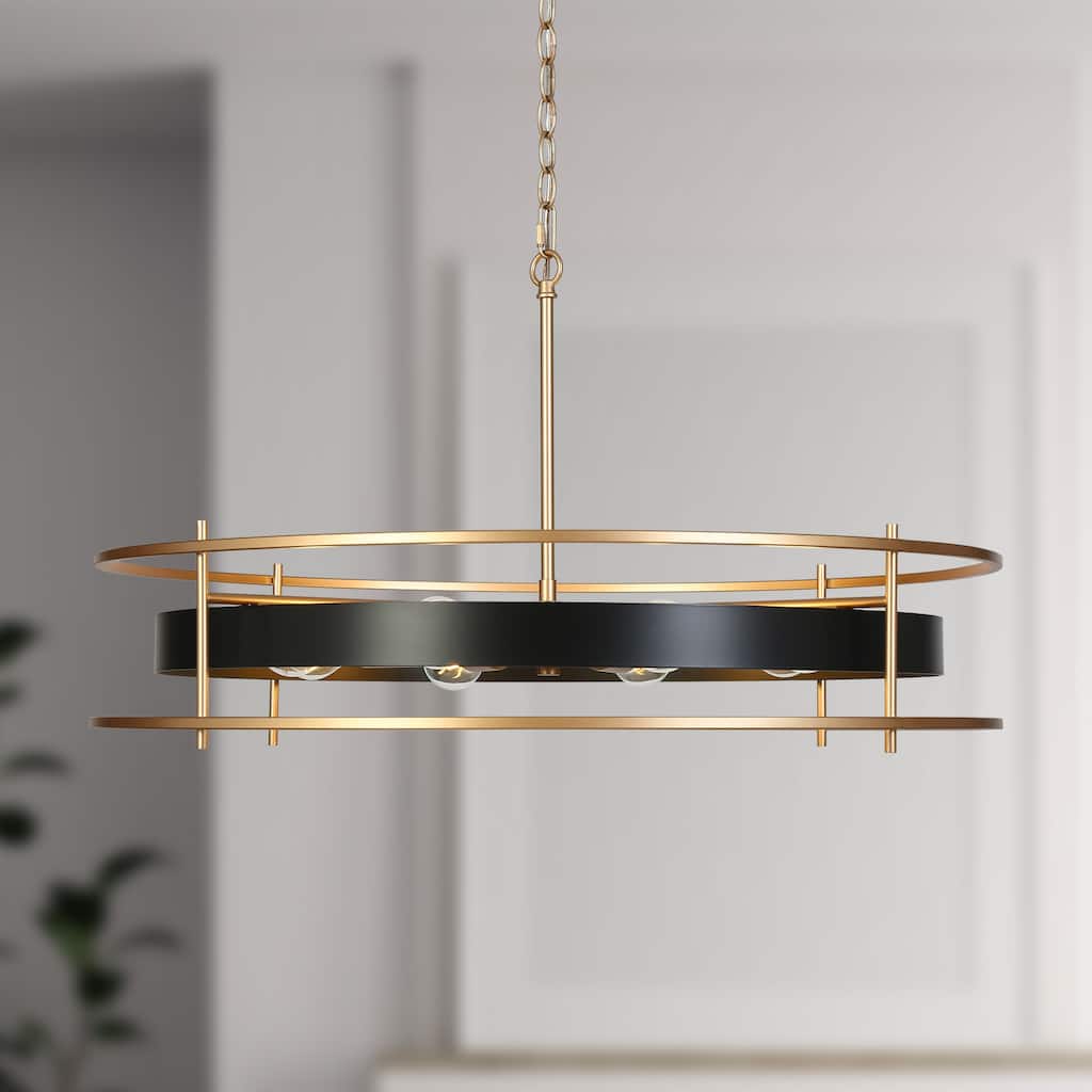 31" Modern Luxury 8-Light Black Gold Wheel Chandelier Oversize Pendant Light for Kitchen Island - 31.6 " × 17.5 "