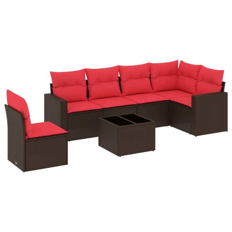 vidaXL Patio Sofa Set with Cushions Outdoor Conversation Furniture Poly Rattan - 25.8" x 24.4" x 27.2"