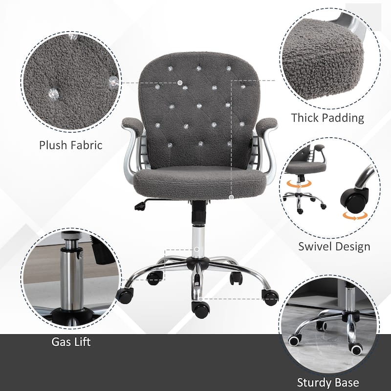 Home Office Chair, Button Tufted Desk Chair with Padded Armrests, Adjustable Height and Swivel Wheels