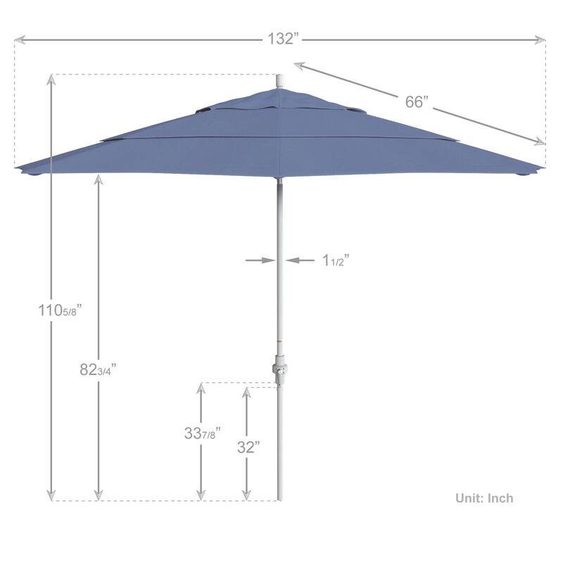 California Umbrella 11' Rd. Aluminum Patio Umbrella, Crank Lift, Collar Tilt, Dbl Wind Vent, White Finish, Sunbrella Fabric