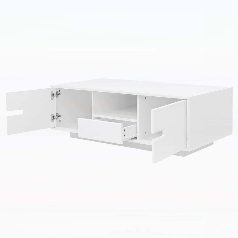 Functional Modern Rectangle Coffee Table with Storage and LED Lights,Ideal for Enhancing Living Room