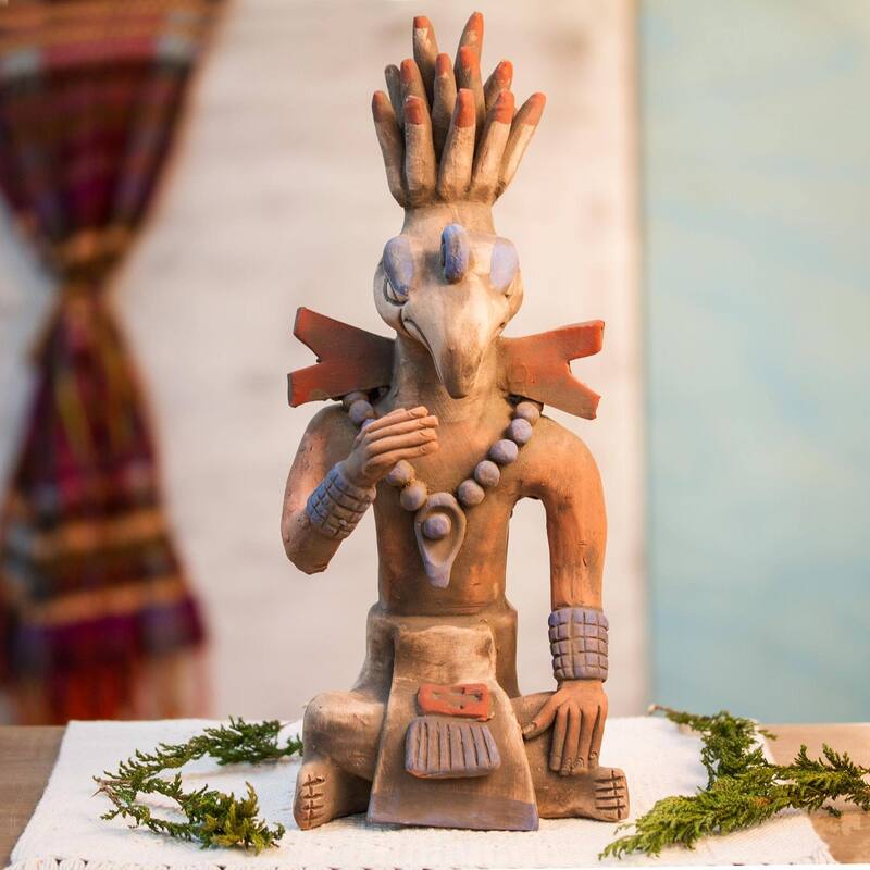 Handmade Maya Birdman from Palenque Ceramic sculpture (Mexico) - 44 x 25 x 25