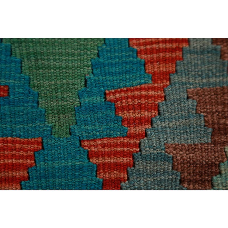 Geometric Kilim Oriental Runner Rug Hallway Hand-Woven Wool Carpet - 2'10" x 13'0"