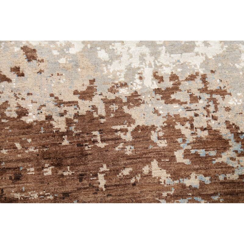 Modern Vegetable Dye Wool/ Silk Abstract Area Rug Hand-knotted Carpet - 6'3" x 9'8"