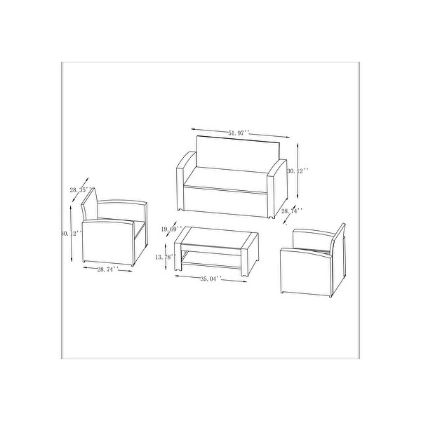 Palmer 4-Piece Rattan Wicker Conversation Set with Tempered Glass