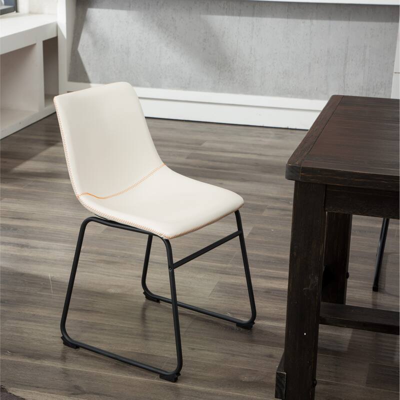 Vintage PU Leather Dining Chairs with Sleigh-Style Legs and Integrated Footstool, for Dining Rooms, Set of 2, White