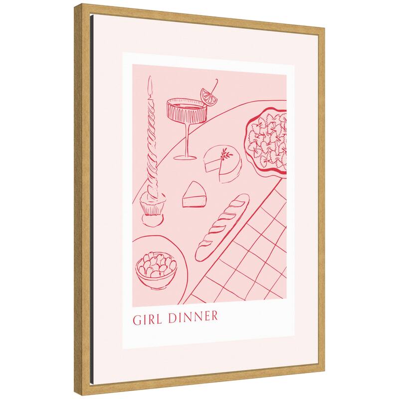 Kate and Laurel Girl Dinner by Aislinn Simmonds Duchess Plum Framed Canvas Wall Art Print - 18 x 24 - Gold
