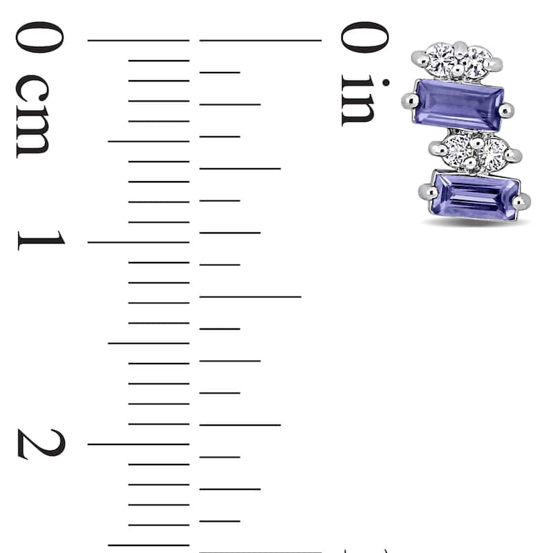 Miadora 7/8 ct TGW Baguette Shaped Tanzanite and White Topaz Stud Earrings in Sterling Silver