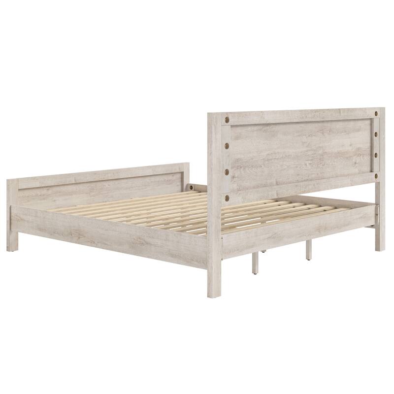 King/Queen Size Wood Platform Bed Frame With Headboard, Solid Wood Platform Bed, No Box Spring Needed, Easy Assembly
