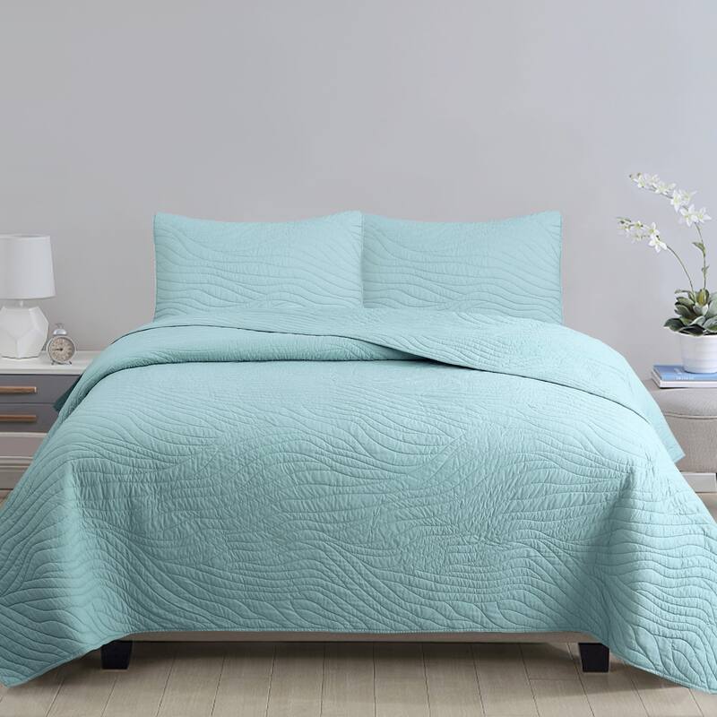 Calista Quilt Set - Sea Blue - Full - Queen