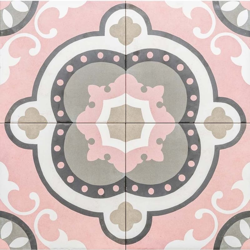 Art Deco 8x8 Rose Pink Matte Porcelain Encaustic Tile - Floor & Wall