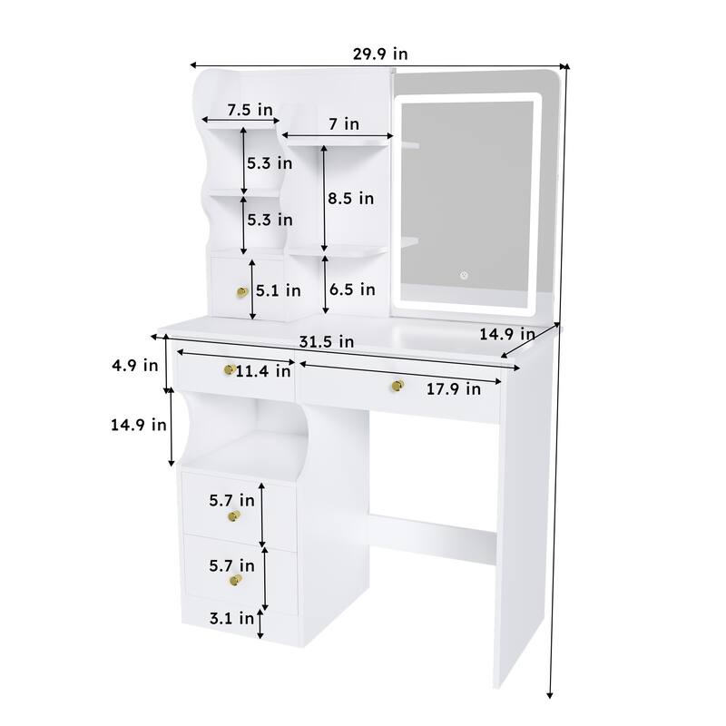 Makeup Vanity Desk with Sliding LED Mirror, 5 Storage Drawers, Touch Control Lighting & Organizer for Bedroom