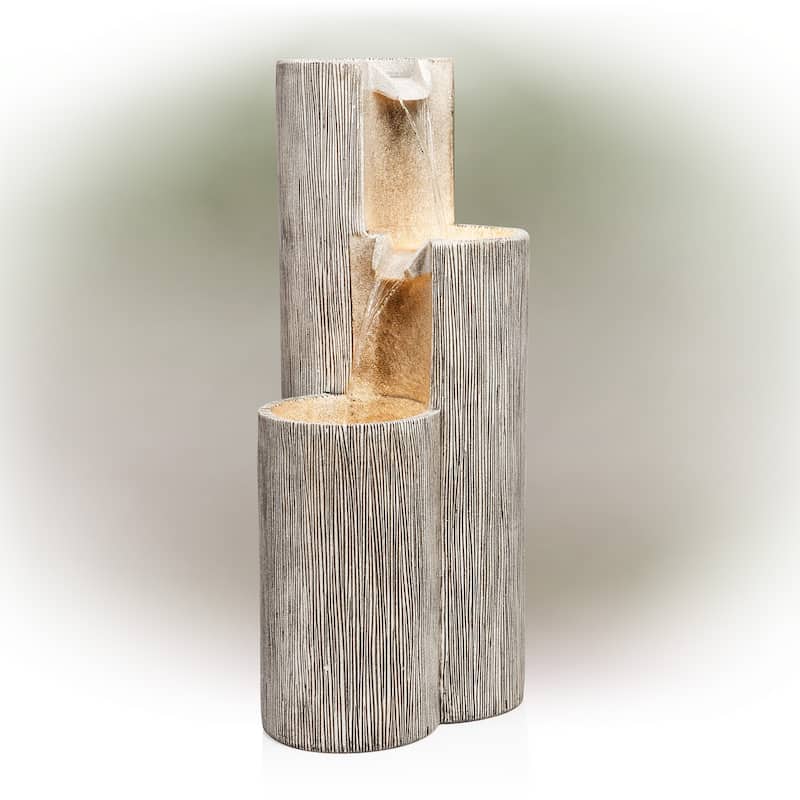Alpine Corporation 41 Outdoor 3 Tiered Weathered Stone Water Fountain with Natural Stone Look Garden Water Feature