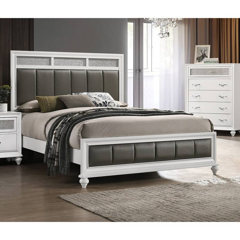 Upholstered Bed, Grey and White