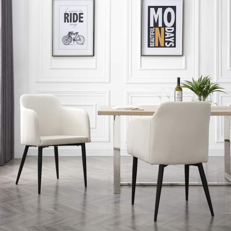 Set of 2 23-inch Arm Chairs with Black Metal Legs and Tufted Back - 23” x 21” x 36.5”