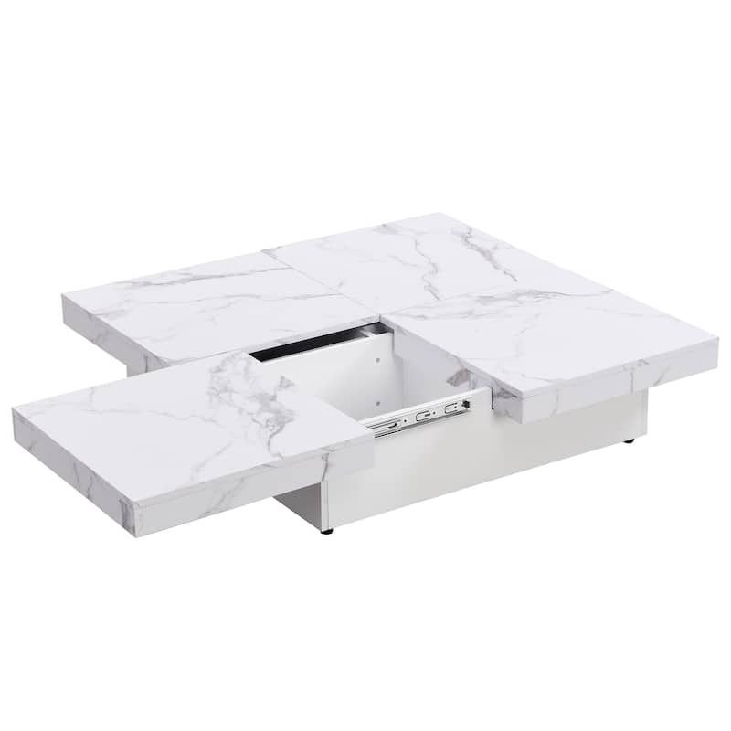 Marble Veneer Coffee Table Sliding Top with Storage