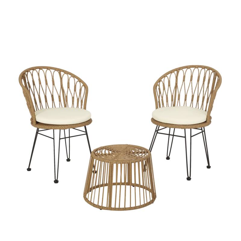 Tavon Wicker Outdoor 3 Piece Chat Set with Cushions by Christopher Knight Home