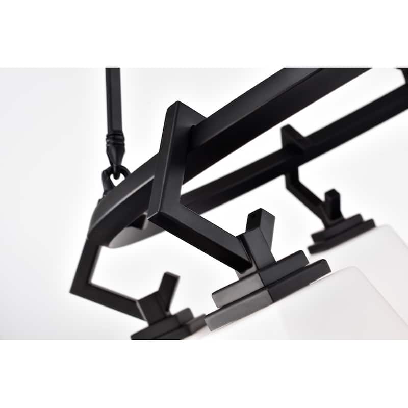Chandelier Matte Black w/Frosted Glass Shades 6-Light 28-Inch Wagon Wheel