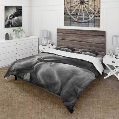 Designart 'Portrait Of A Black Horse' Farmhouse Duvet Cover Set