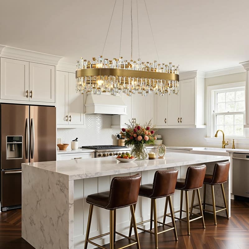 36 in. Modern Crystal Chandeliers 16-Light Brass Gold Rectangular Chandelier Glam Oval Pendant Light for Dining Living Room