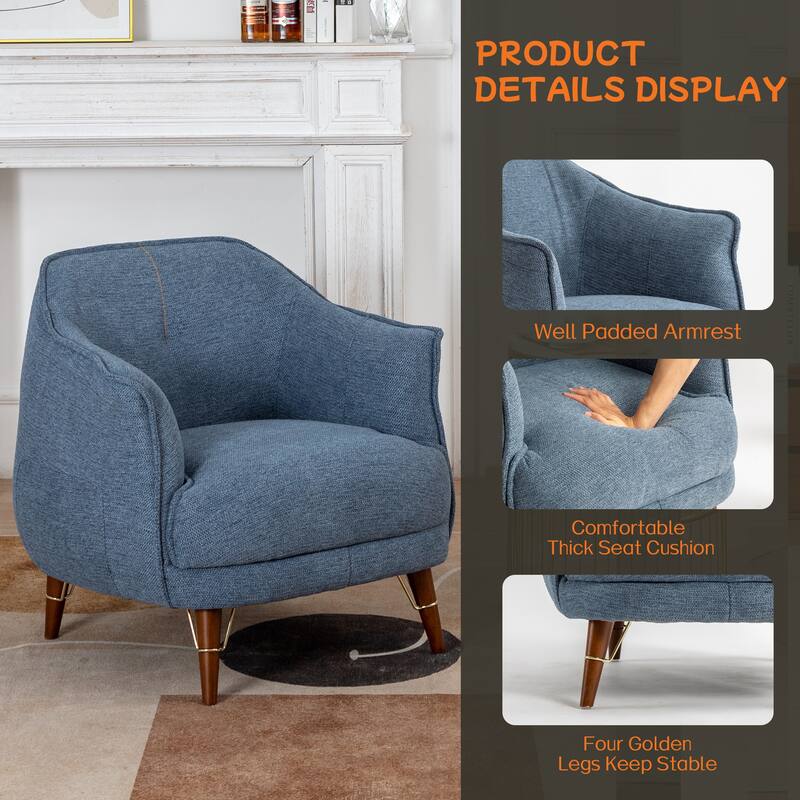 XINMICS Mid-Century Modern Accent Chair, Tufted Upholstered Armchair for Living Room, Bedroom, Set of 2