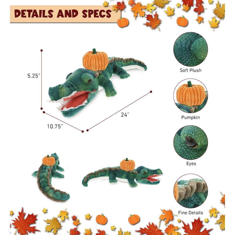 DolliBu Wild Collection Alligator Stuffed Animal with Pumpkin Decor - 24 inches