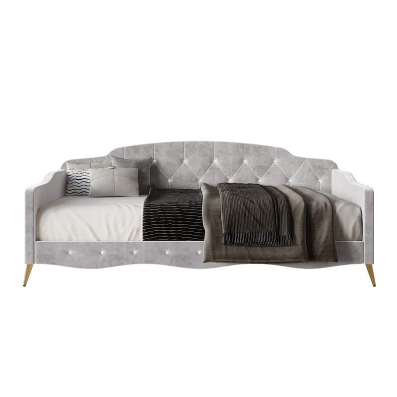 CraftPorch Velvet Crystal Button Tufted Twin Daybed - Silver. - Twin