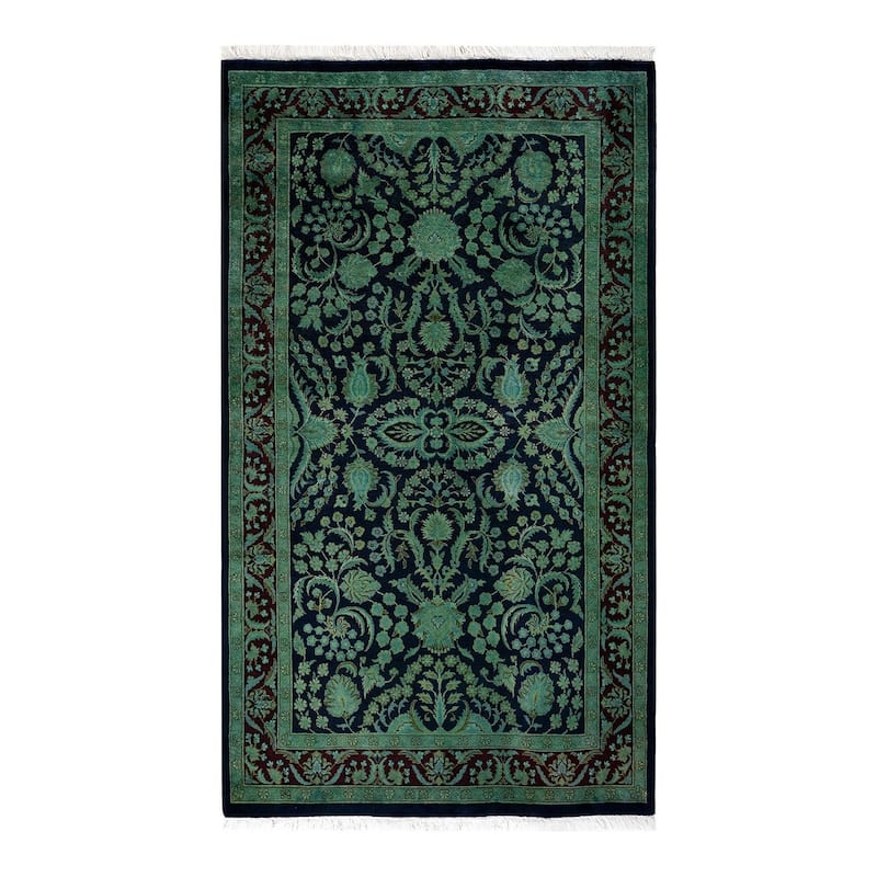 Overton Hand Knotted Wool Vintage Inspired Modern Contemporary Overdyed Black Area Rug - 3' 1" x 5' 5"