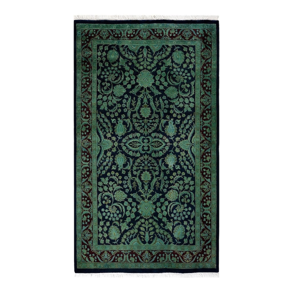 Overton Hand Knotted Wool Vintage Inspired Modern Contemporary Overdyed Black Area Rug - 3' 1" x 5' 5"