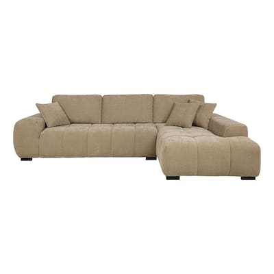 Upholstered Sectional Chaise Sofa with Wide Rounded Arms in Camel