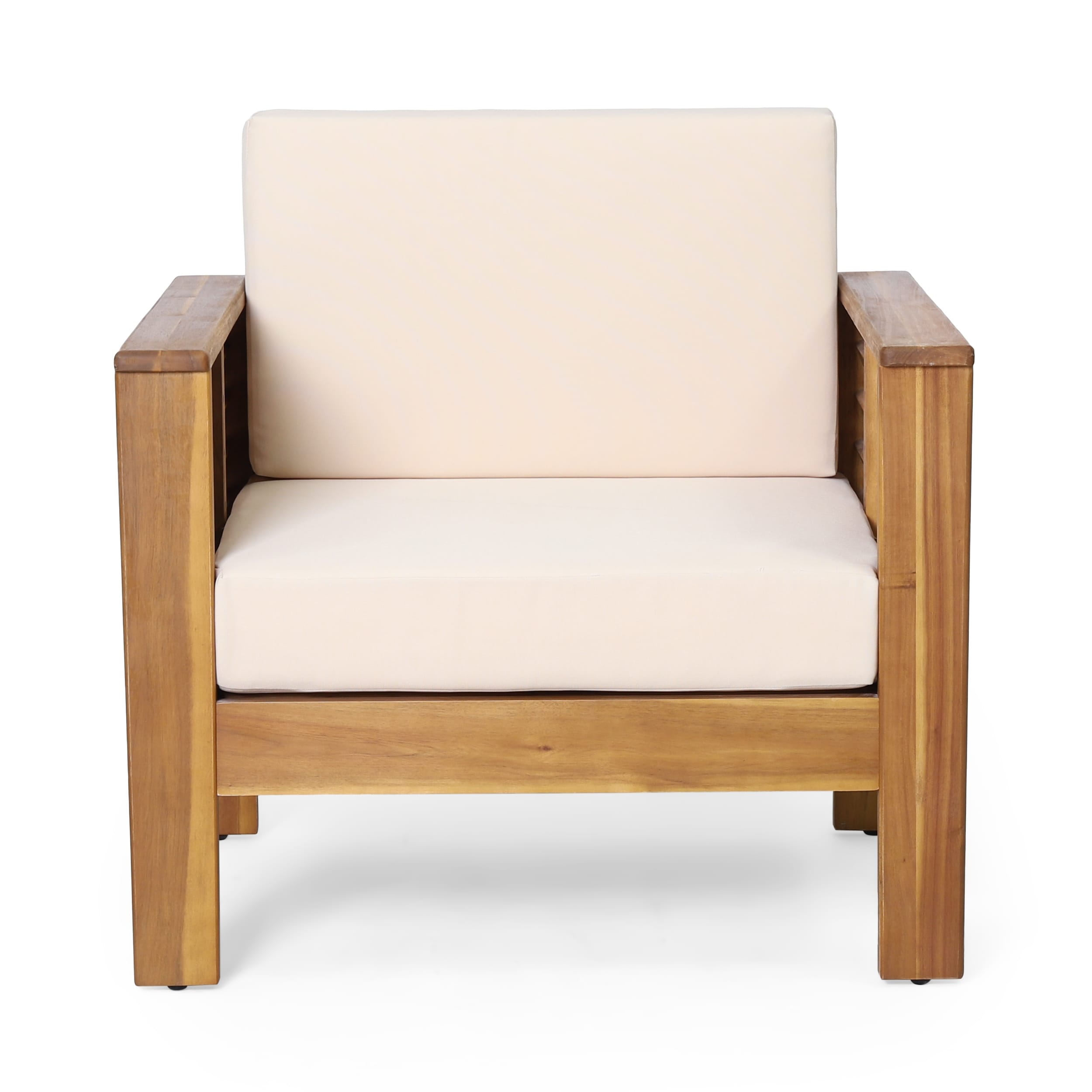 Louver Acacia Wood Outdoor Club Chairs with Cushions by