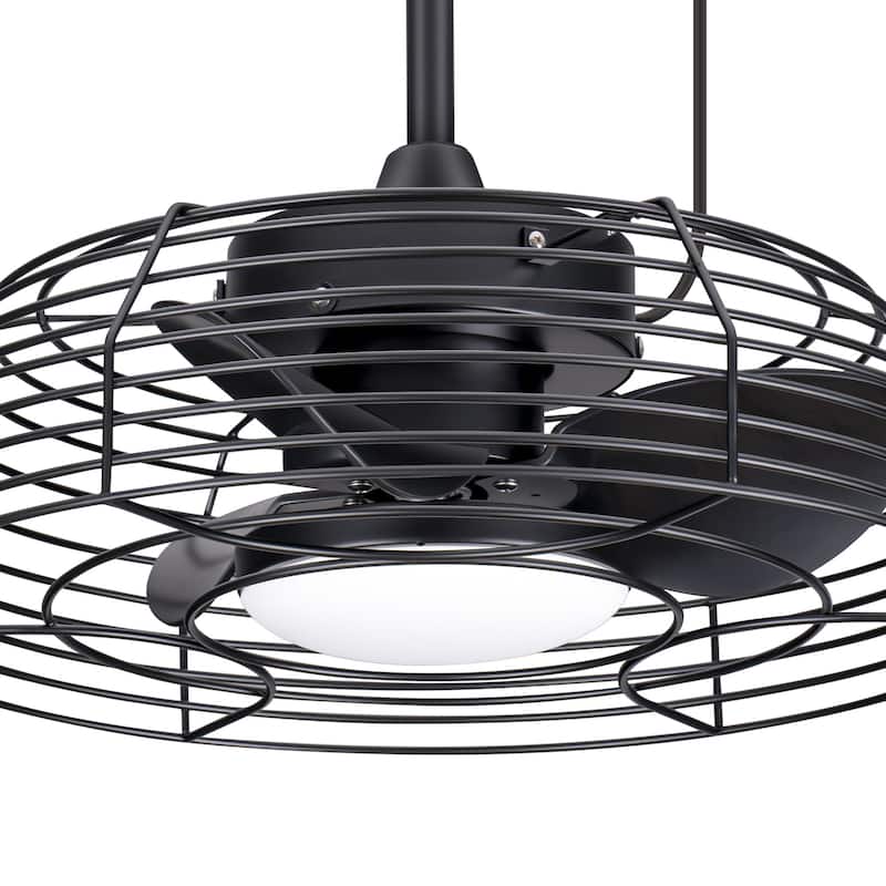19" Industrial Black Indoor/Outdoor Chandelier Caged Ceiling Fan with Light and Remote